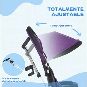 Triciclo Evolutivo para Bebés 6 en 1 Triciclo para Niños de 1-5 Años Bicicleta para Niños con Toldo Plegable Mango Telescópico y Desmontable Cinturón de Seguridad y Cesto 95x50x106 cm Violeta
