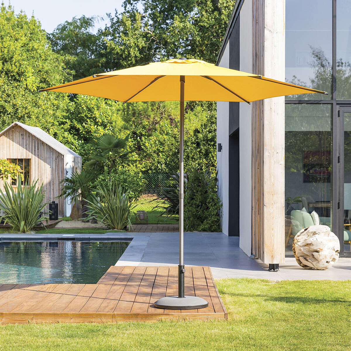 Parasol droit rond Soya Jaune moutarde