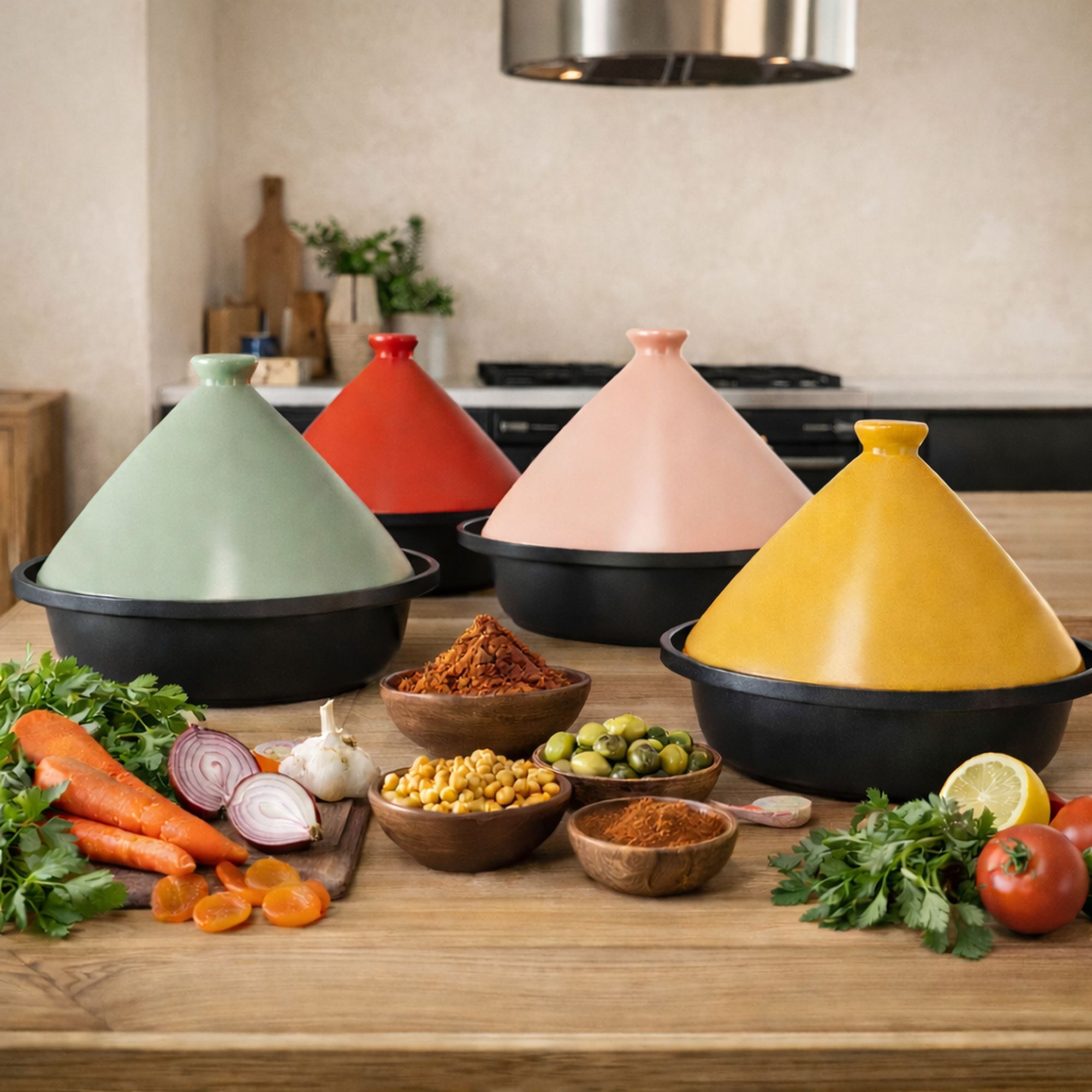 Tajine d24cm fond alu induction couvercle en céramique safran