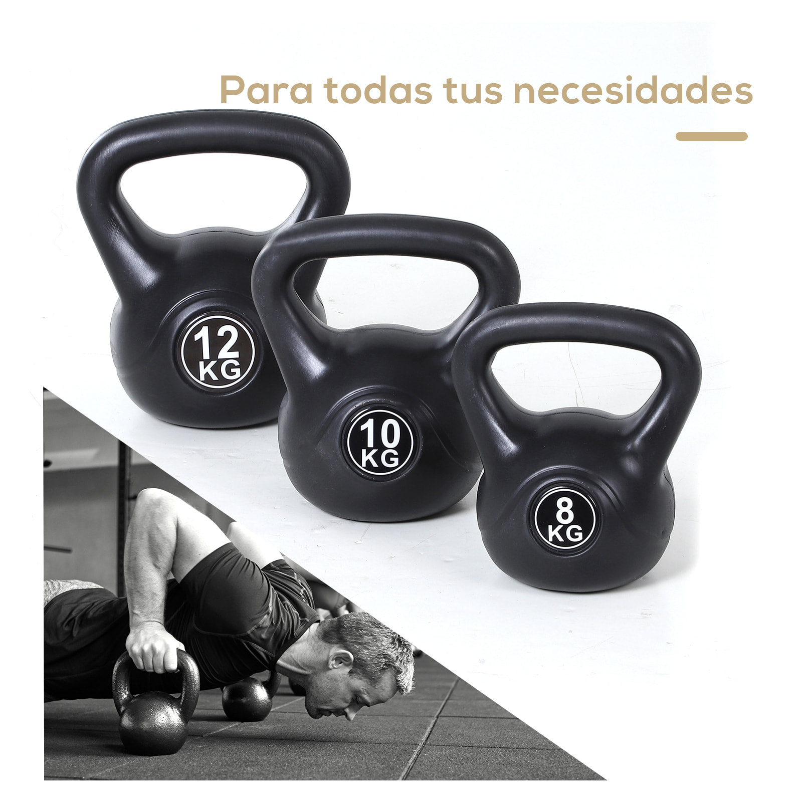 Pesa Rusa de 10 kg Kettlebell de Fiteness Relleno de Arena con Mango Ancho Antideslizante para Ejercicios y Entrenamiento en Casa y Gimnasio 25x19x28 cm Negro