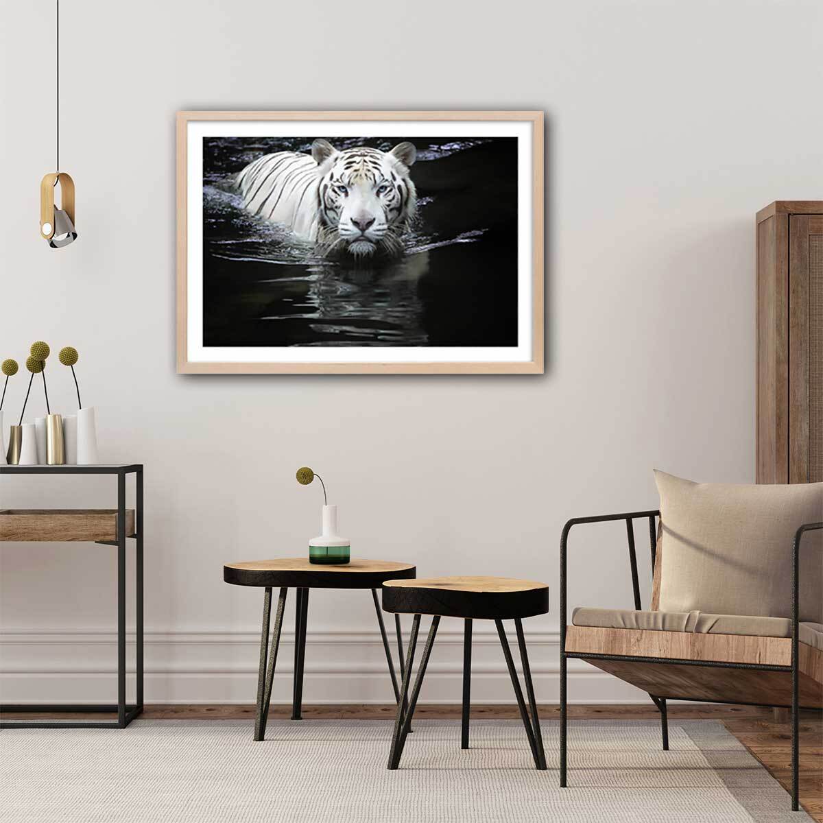 Affiche tigre Regarde moi... Affiche + cadre en bois - Chêne