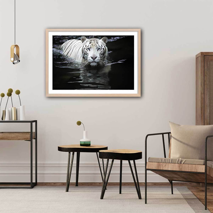 Affiche tigre Regarde moi... Affiche + cadre en bois - Chêne