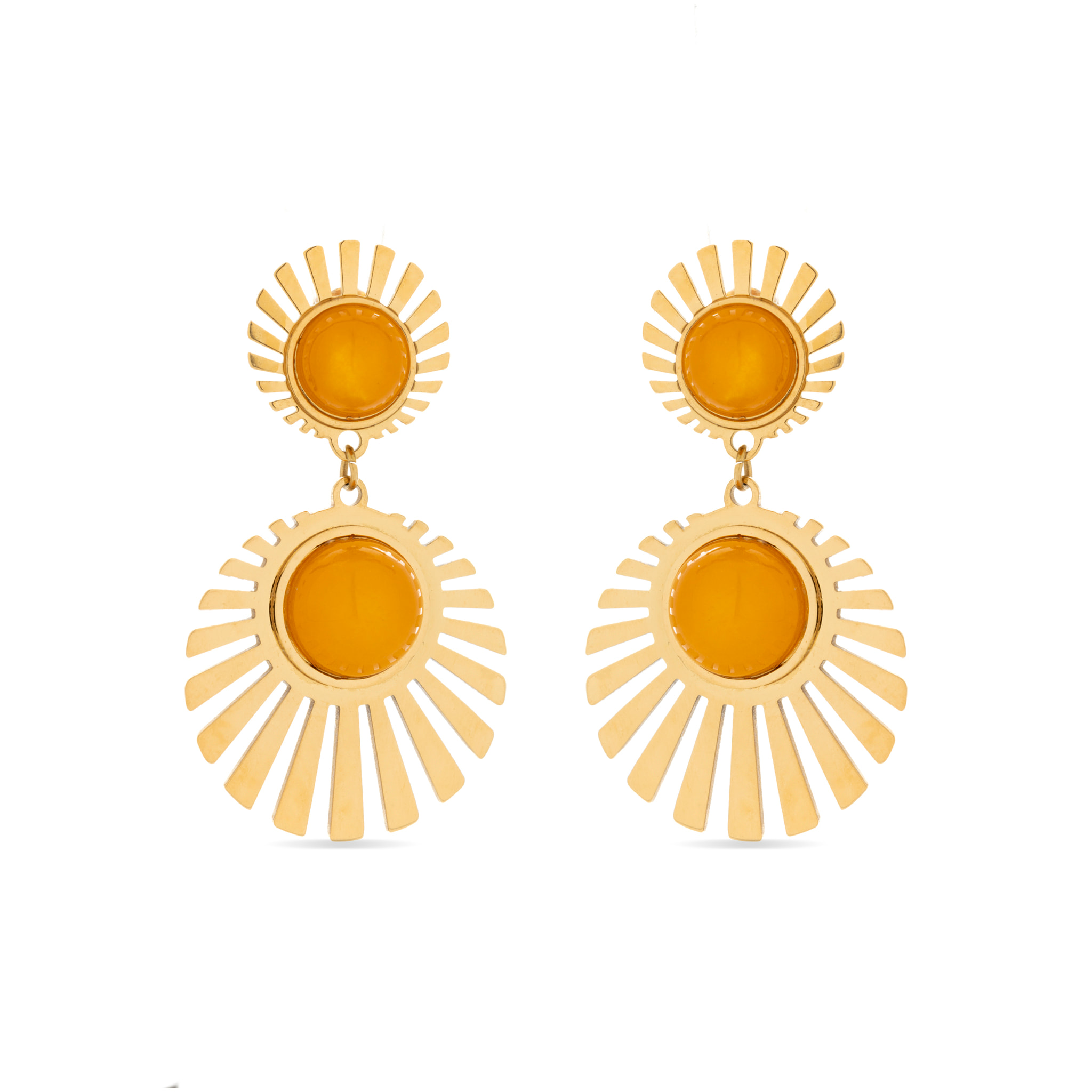 Pendientes de Cristal Naranja acabados en oro amarillo de 18k