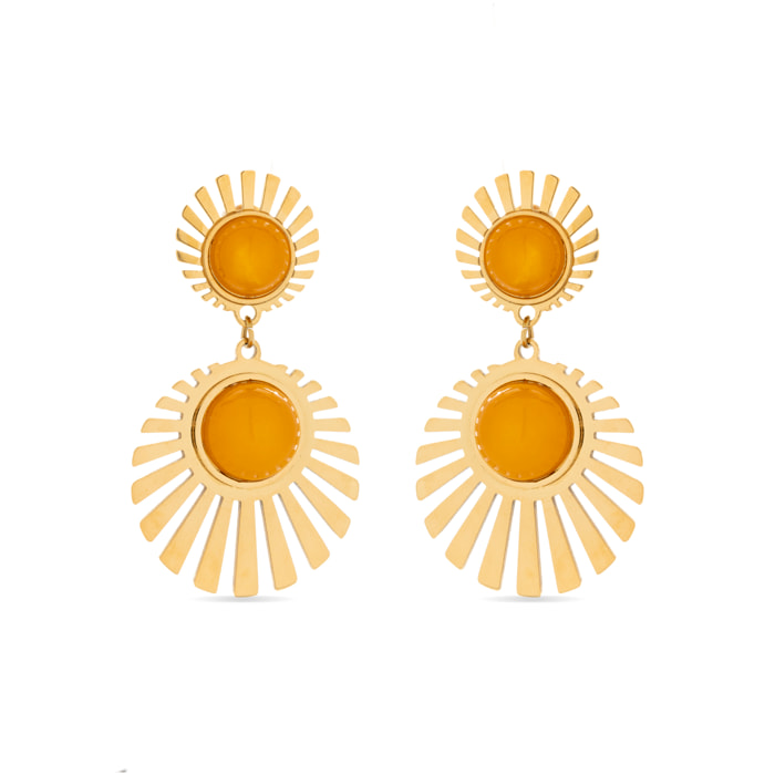 Pendientes de Cristal Naranja acabados en oro amarillo de 18k