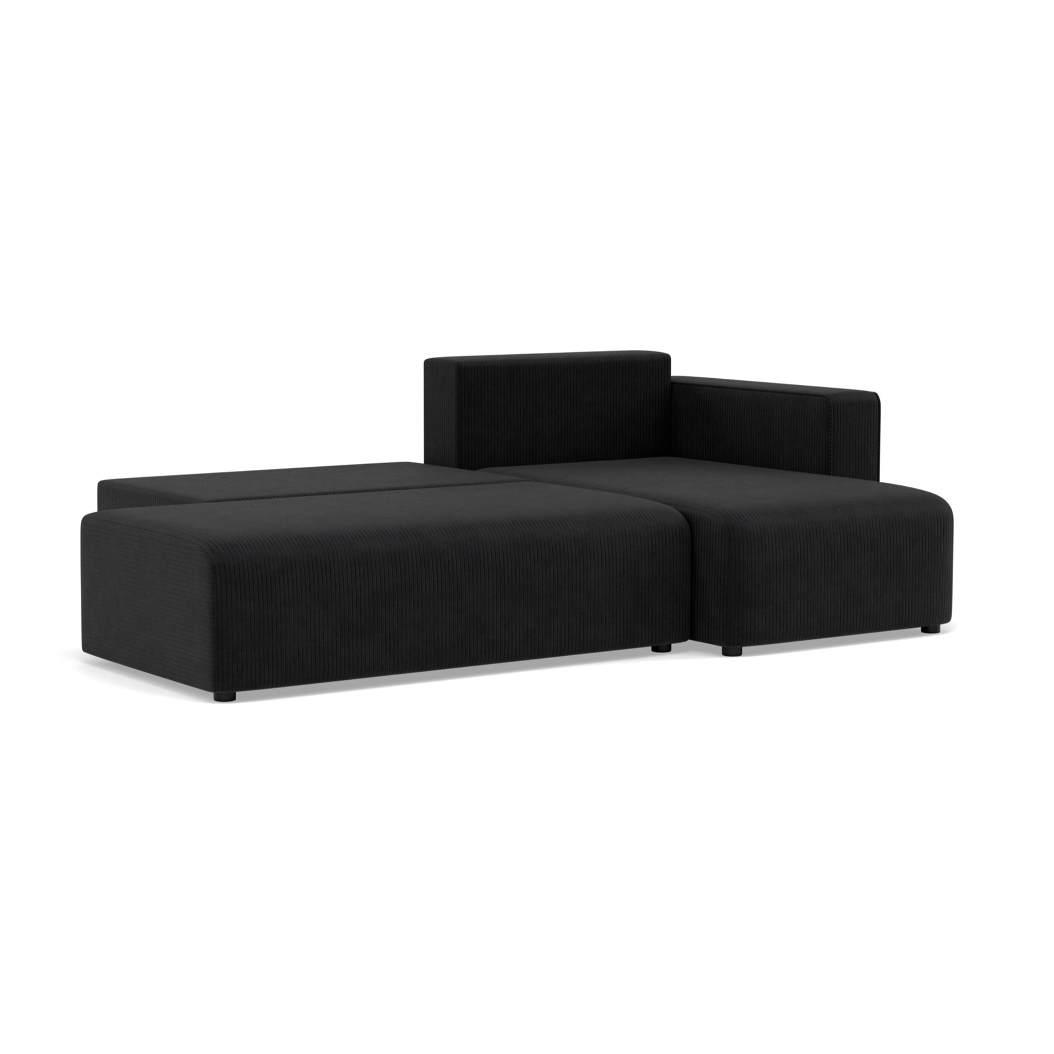 Topaze - canapé d'angle droit 4 places convertible avec coffre sans accoudoir en velours côtelé - Noir