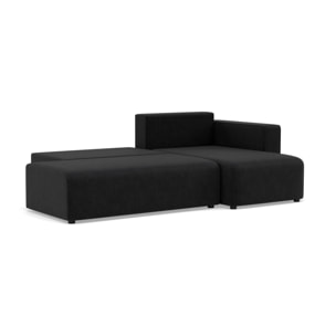 Topaze - canapé d'angle droit 4 places convertible avec coffre sans accoudoir en velours côtelé - Noir