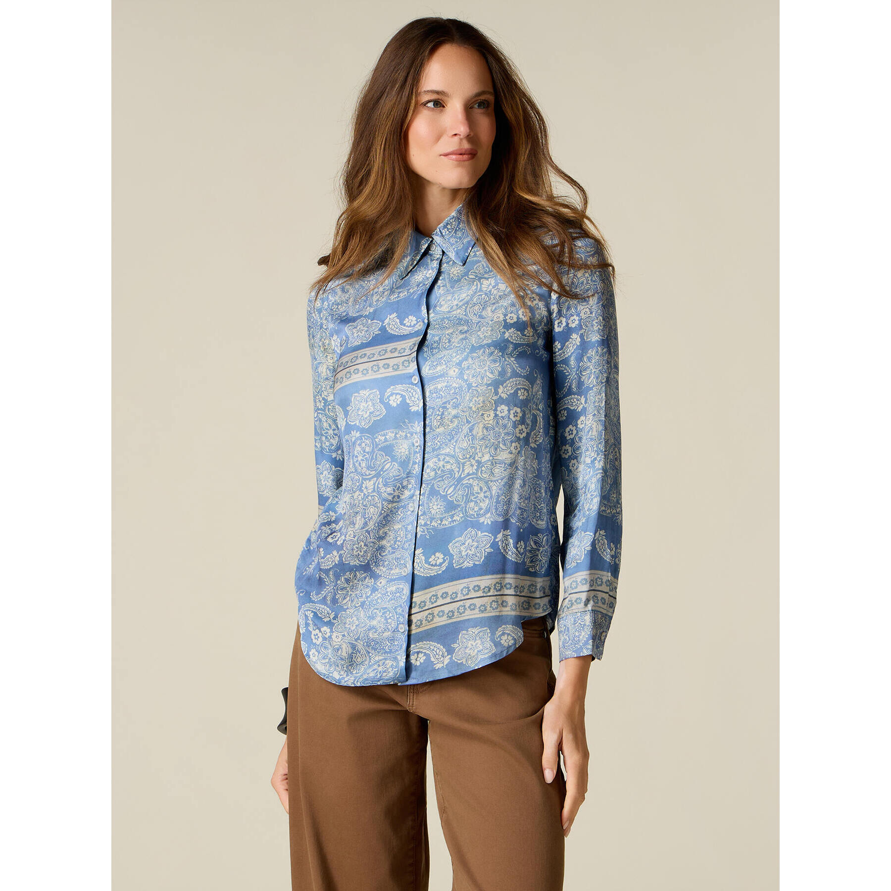 Oltre - Camicia in raso fantasia - Azzurro