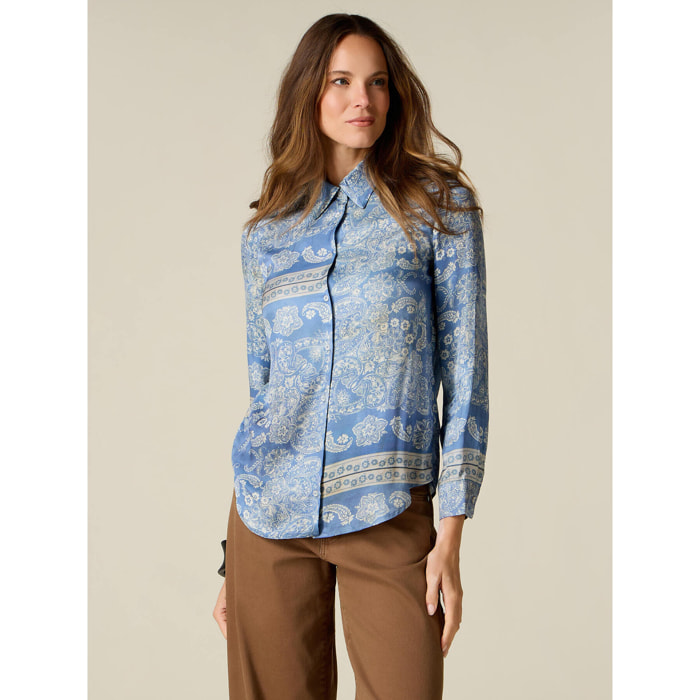 Oltre - Camicia in raso fantasia - Azzurro