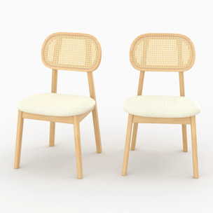 Lot de 2 chaises en bois clair, tissu beige et rotin synthétique - Maria