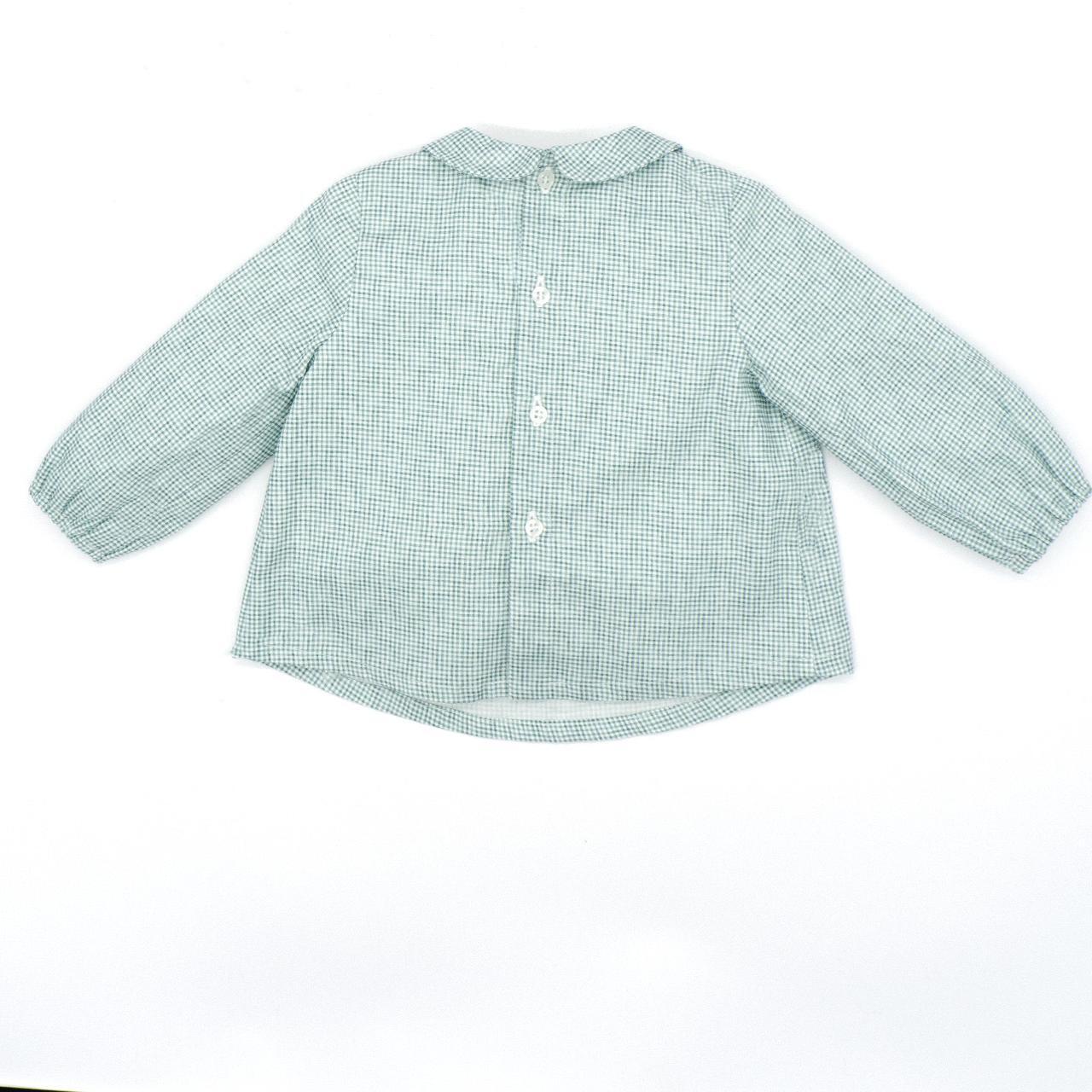 Camisa cuello bebé cuadro vichy verde y blanco