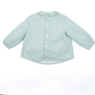 Camisa cuello bebé cuadro vichy verde y blanco