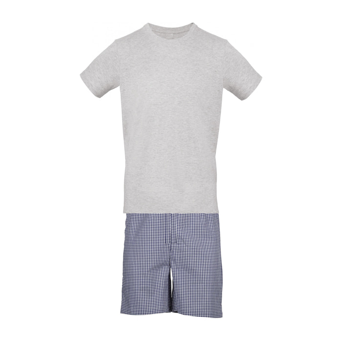 Pigiama leggero UOMO cotone quadretto bianco e blu