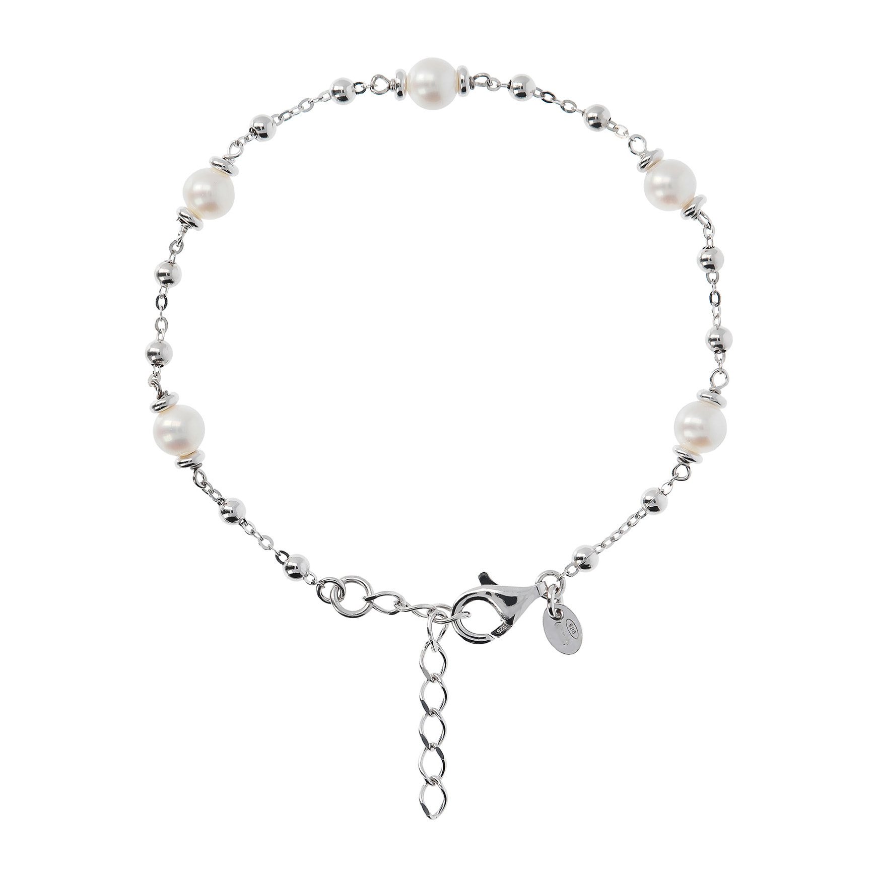 Bracciale Rosario in Argento 925 con Sfere e con Perle d'Acqua Dolce Bianche Ø 5.5/6 mm