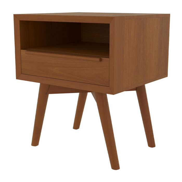 Table de chevet  en bois de teck, 1 niche et 1 tiroir - Waya