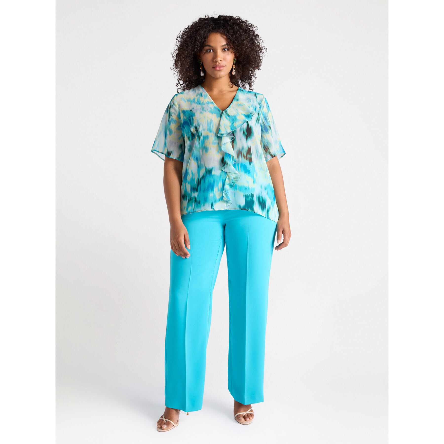 Fiorella Rubino - Blusa estampada con volantes - Green Water