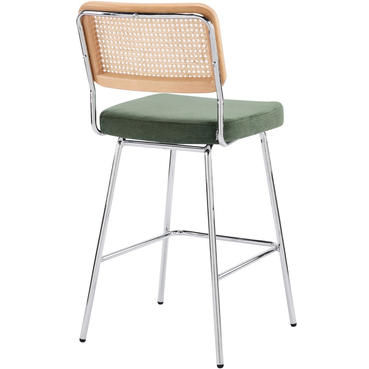Lot de 2 chaises de bar en cannage et velours côtelé, piètement chromé - MUSE