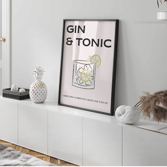 Affiche encadrée gin tonic illustration Affiche + cadre en métal - Noir