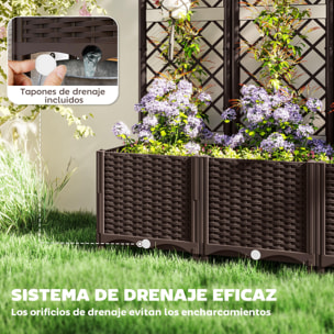 Jardinera con Enrejado de PP Jardinera Exterior Grande con Drenaje y Amplio Espacio para Plantas Trepadoras Macetero con Soporte para Jardín Patio Terraza 120x40x135 cm Marrón