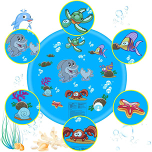 Pad antispruzzo. Giocattolo gonfiabile con spruzzatore d'acqua per giocare. 150 cm di diametro. Progettazione di animali acquatici.