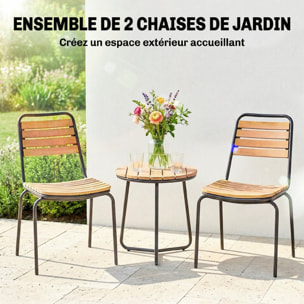 Lot de 2 chaises de jardin empilables acier noir bois eucalyptus pré-huilé