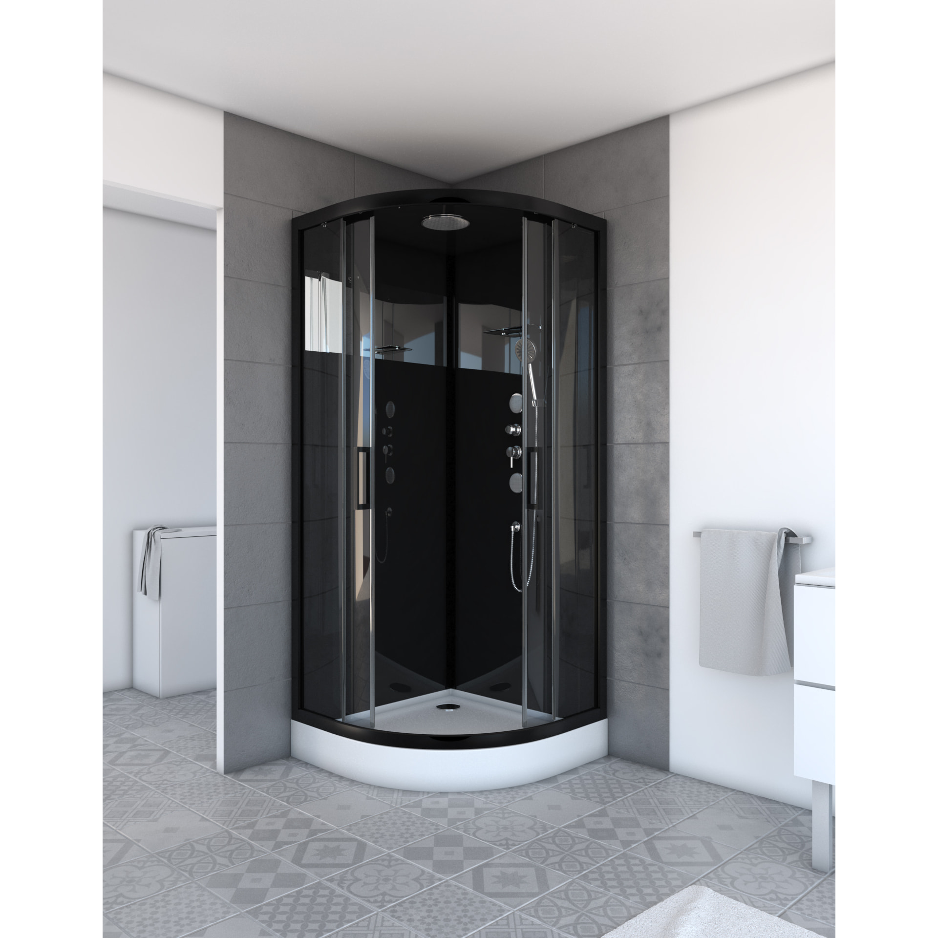 Cabine de douche MIRROR SPACE ROUND 1/4 de cercle 90x90x215cm