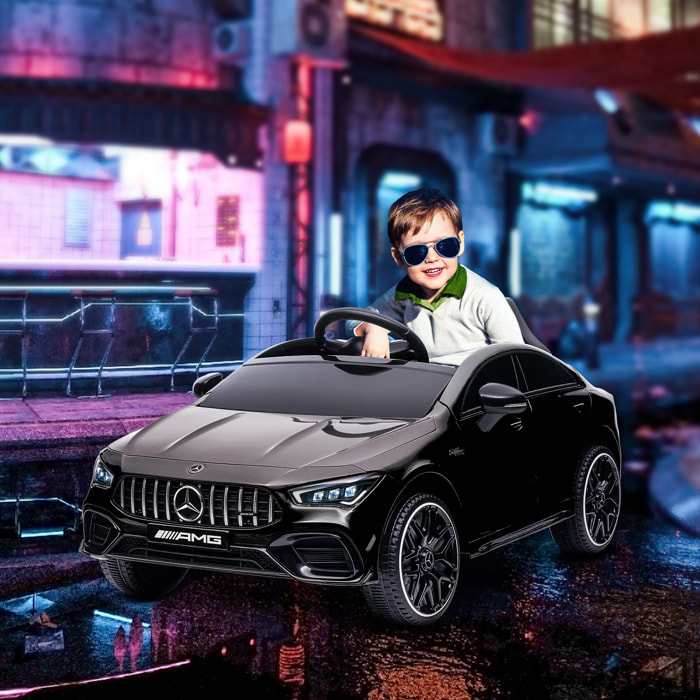 Coche Eléctrico para Niños de +3 Años Mercedes-AMG CLA 45 Carro Eléctrico Infantil con Batería 12V Mando a Distancia Faros LED Bocina Música y Ruedas Auxiliares Negro