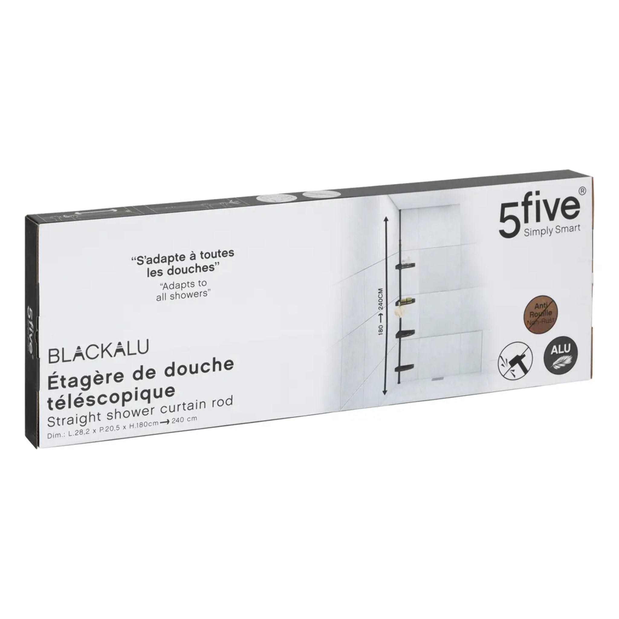 Étagère de douche télescopique rectangle noir "Blackalu"