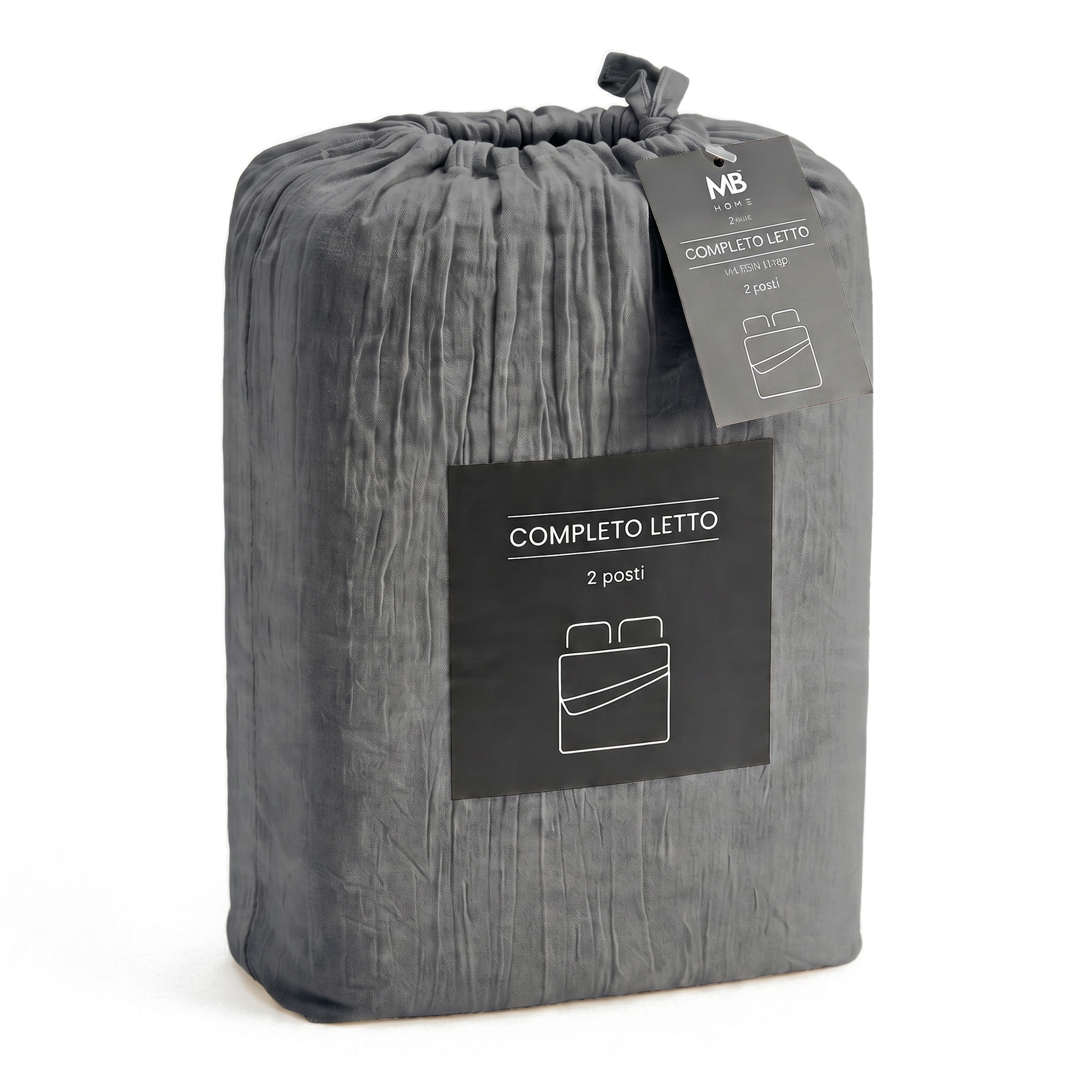 COMPLETO LETTO WATER WASHED, 100% Microfibra, No Stiro - GRIGIO SCURO