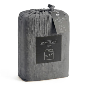 COMPLETO LETTO WATER WASHED, 100% Microfibra, No Stiro - GRIGIO SCURO