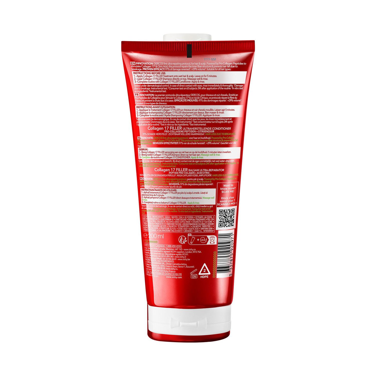 Dercos Collagen Filler - Après-Shampoing Fortifiant Réparateur Intense Anti-Casse