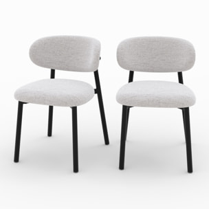 Lot de 2 chaises en tissu gris clair chiné et pieds en métal noir - Nao