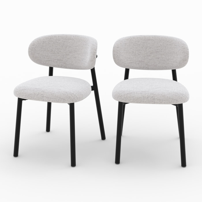 Lot de 2 chaises en tissu gris clair chiné et pieds en métal noir - Nao