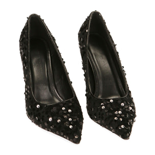 Salon negro con lentejuelas, tacón de 9,5 cm