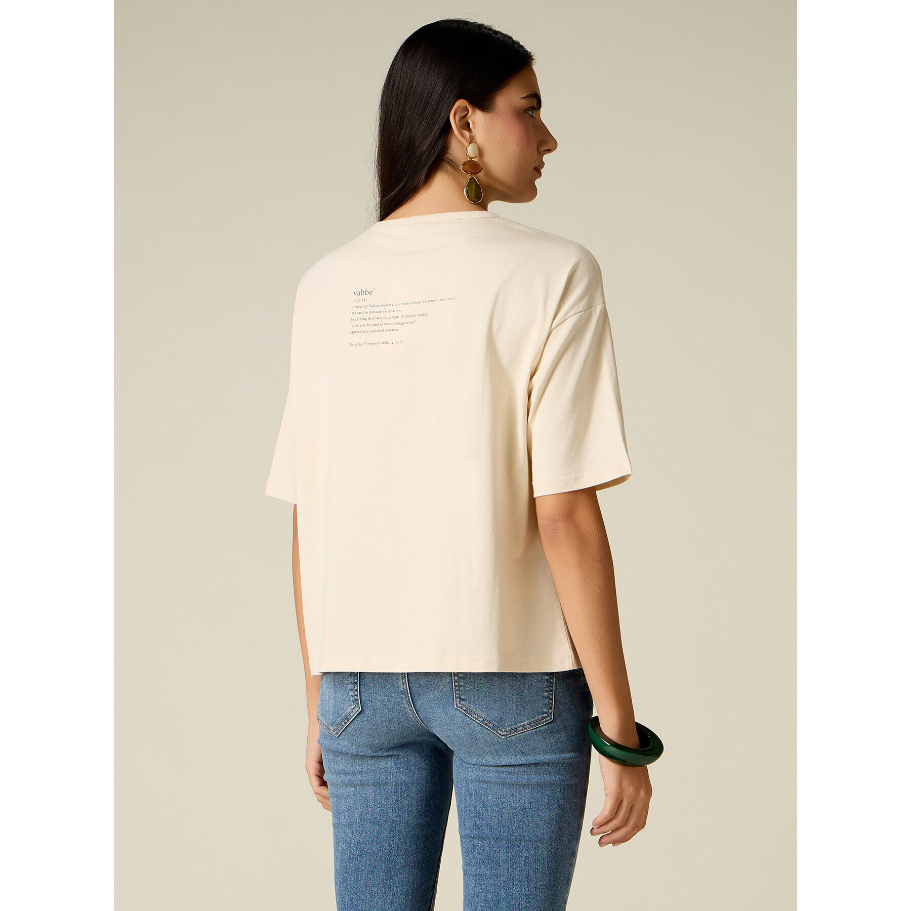Oltre - T-shirt con ricamo lettering - Beige