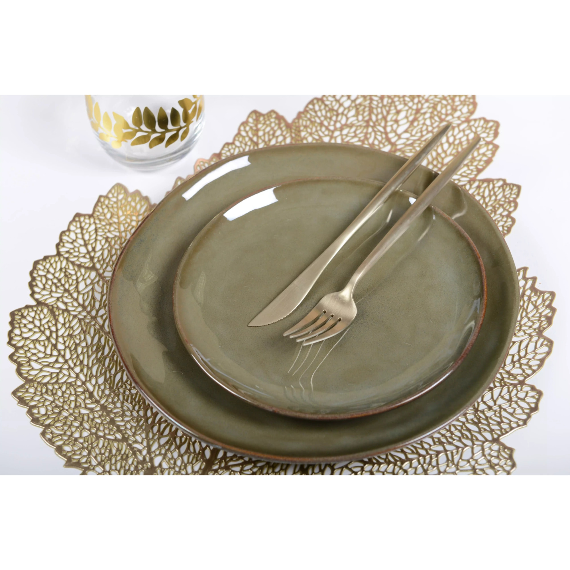 Lot de 6 Dessous d'assiette feuille chêne doré