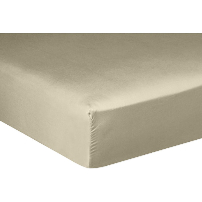 Drap Housse - Bonnet:30cm 100% Satin De Coton lavé 105 Fils Beige