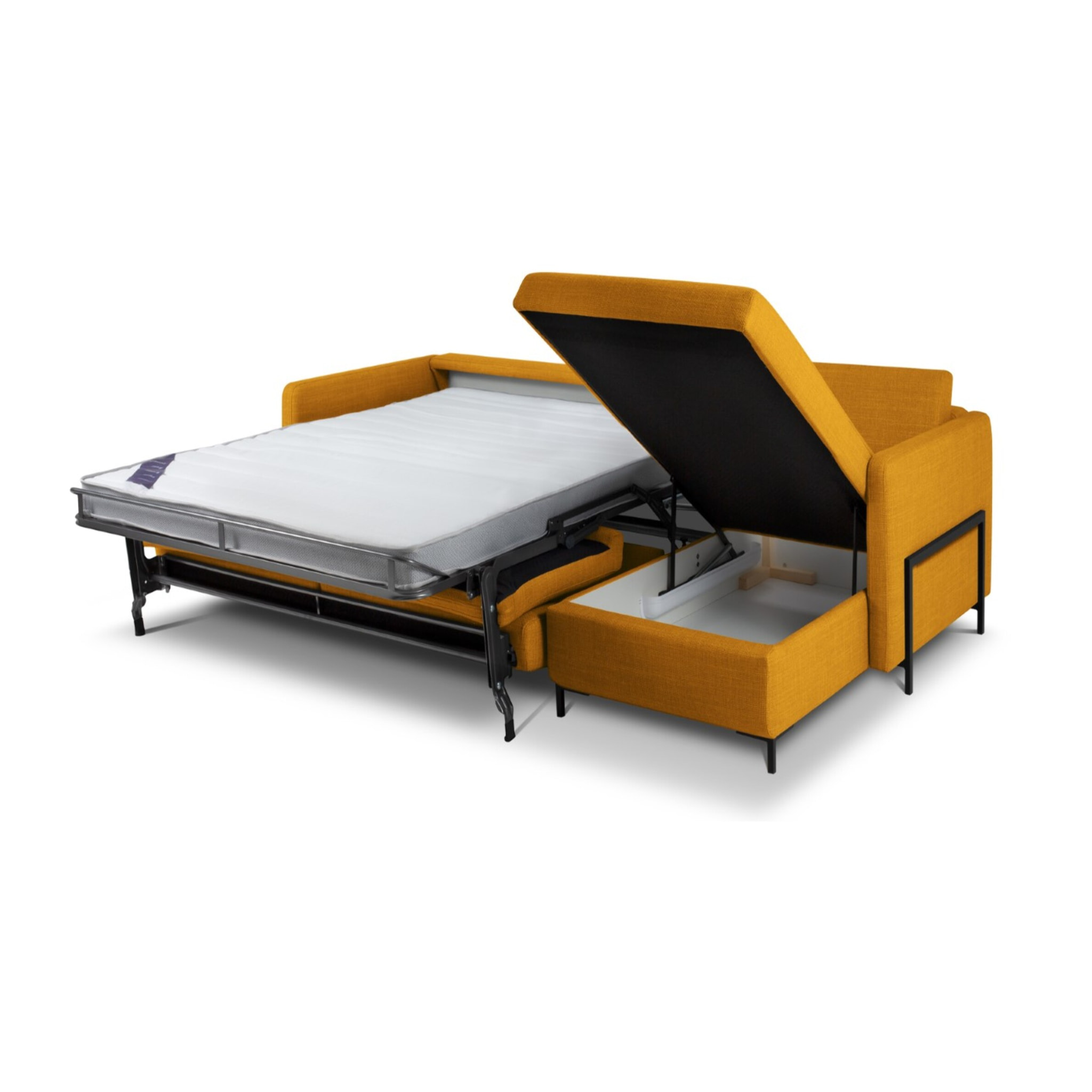 Canapé d'angle droit convertible avec coffre de rangement "Yanis" 4 places en tissu structurel or
