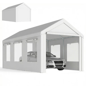 Carpa Garaje Portátil 3x6 m, Garaje Exterior para Coche Impermeable con 2 Puertas Enrollables y 6 Ventanas, Altura Ajustable, Marco Acero Galvanizado, UPF30+, Cobertizo de Almacenaje, Blanco