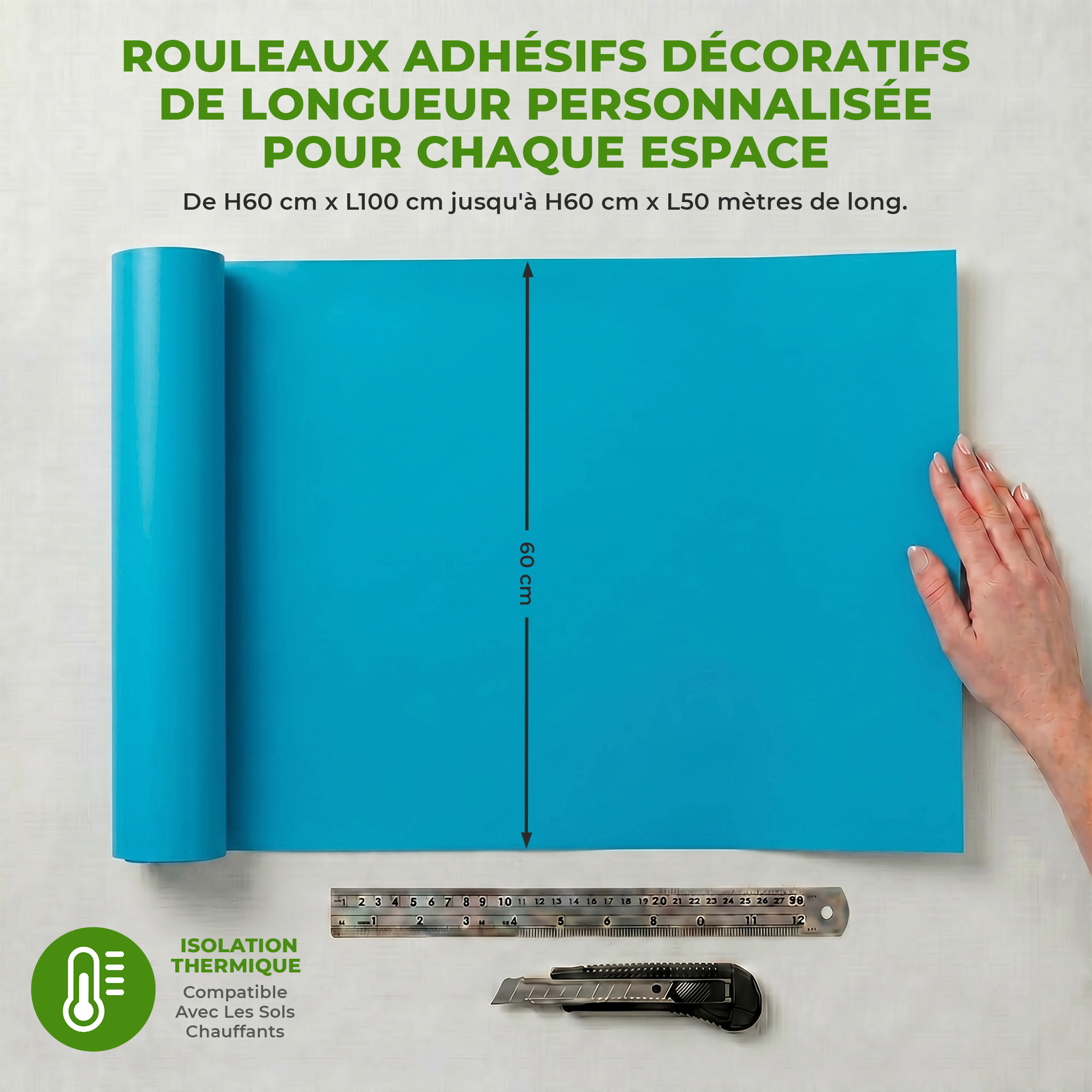 Rouleau adhésif décoratif Vinyle au Mètre - Bleu ciel - Sticker Lavable Imperméable Mur Cuisine Meubles
