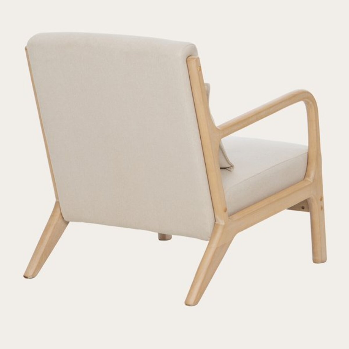 Fauteuil Bruno -bois massif dhévéa et revêtement-couleur beige 66 x 76 x 80 cm