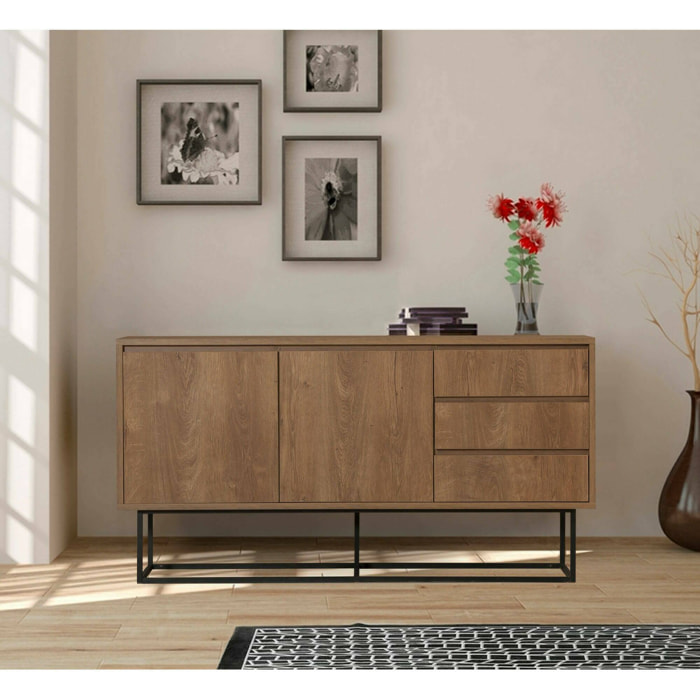 Consolle Kuwait, Tavolo multiuso, Mobiletto d'appoggio, Scrivania da corridoio, 140x36h72 cm, Noce e Nero