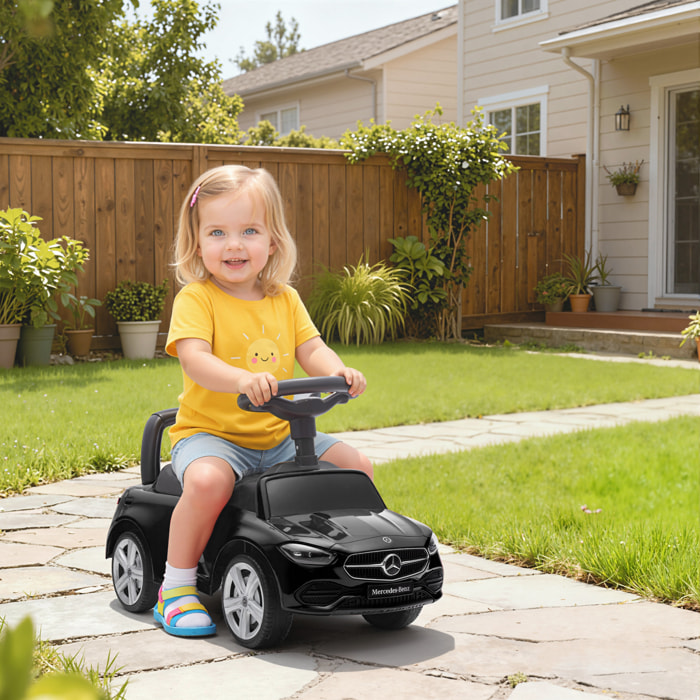 Coche Correpasillos para Niños de 18-36 Meses Mercedes-Benz Clase C, Correpasillos con Bocina, Volante, Sonidos de Motor y Espacio de Almacenaje, 65x28x39 cm, Negro