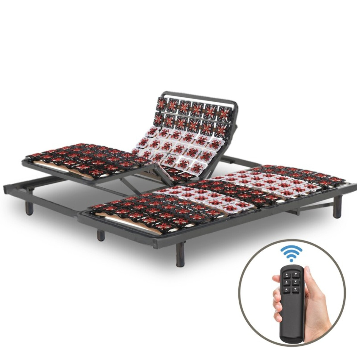 Literie orthopédique électrique à plots ergonomiques | 5 zones de confort | Contours et tête de lit inclus | Robuste et confortable| Moteur et Télécommande inclus