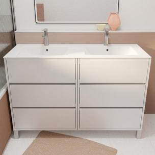 Pack Meuble Salle de Bains 120 cm Laqué Blanc, 6 tiroirs avec Vasque Céramique - XENOS