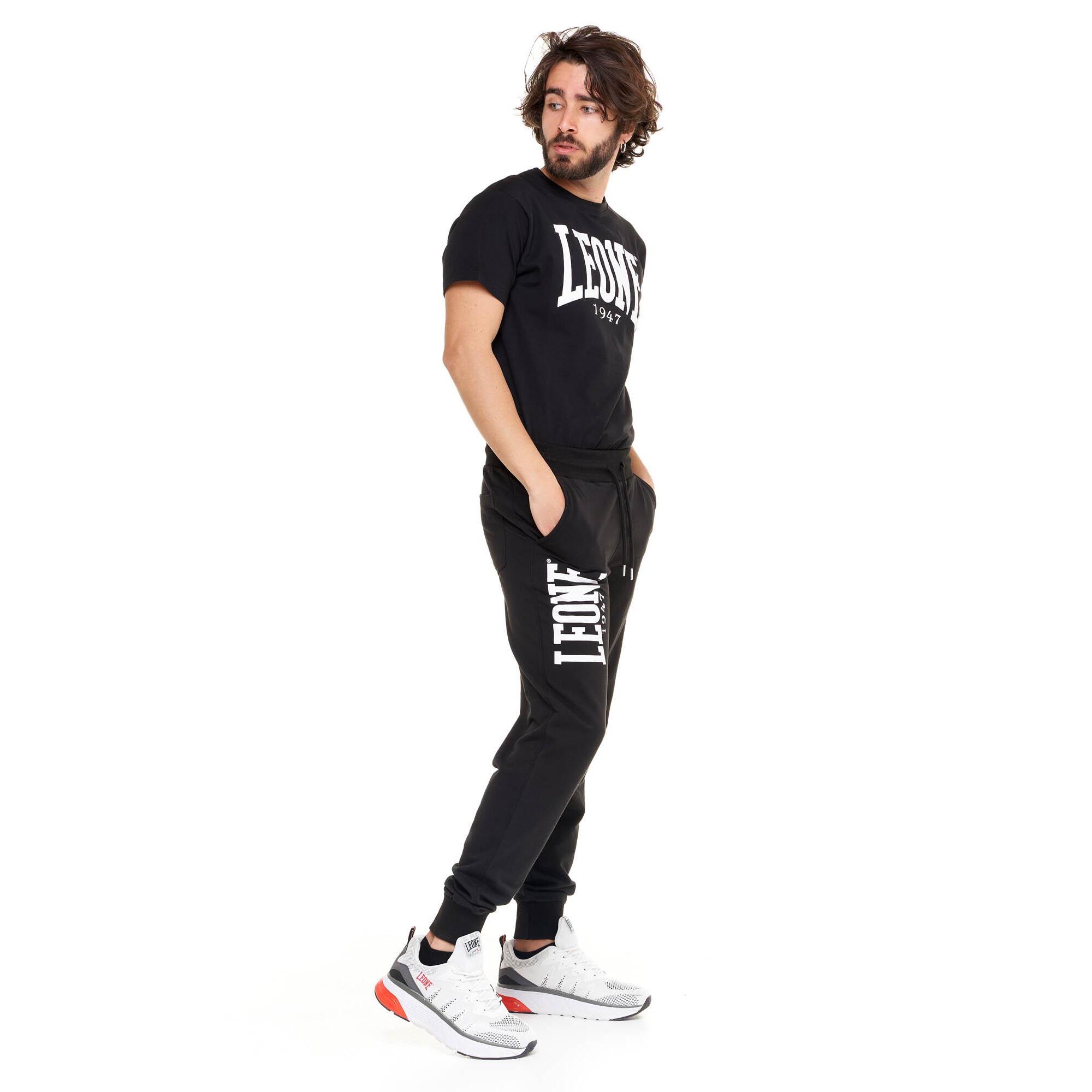 Pantalones básicos de hombre Leone con logo grande en algodón sin cepillar.