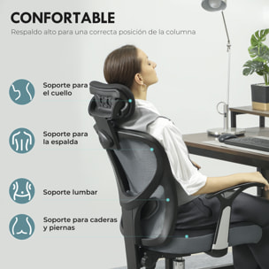 Silla de Escritorio Giratoria Silla de Oficina con Altura Ajustable Respaldo Reclinable Reposacabezas Regulable y Soporte Lumbar Tapizado en Malla Transpirable Gris Oscuro