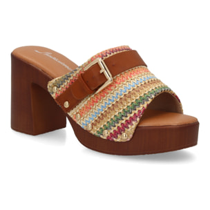 Sandalia mujer tacón madera ancho con hebilla