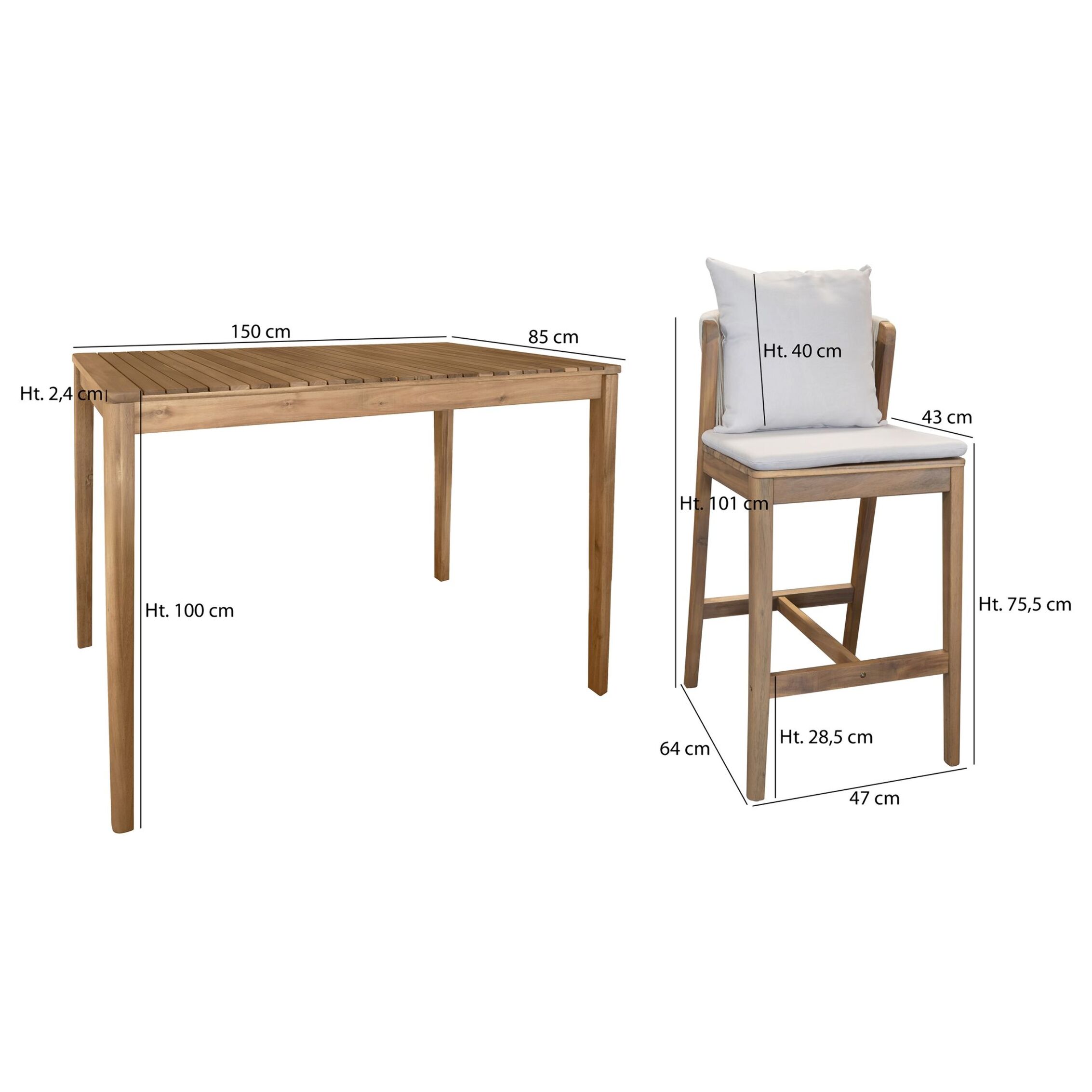 Ensemble de bar avec table haute et chaises en bois 4 places