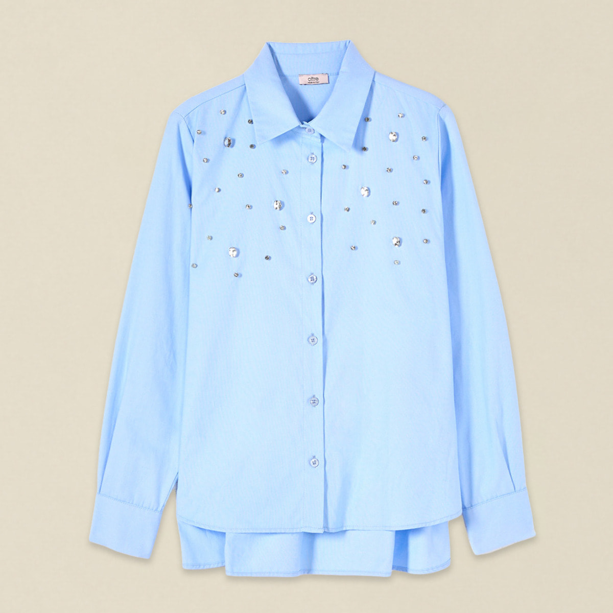 Oltre - Camicia over con castoni crystal - Azzurro