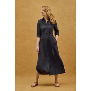 Vestito chemisier cotolino blu marino a maniche lunghe con logo Rigby Go